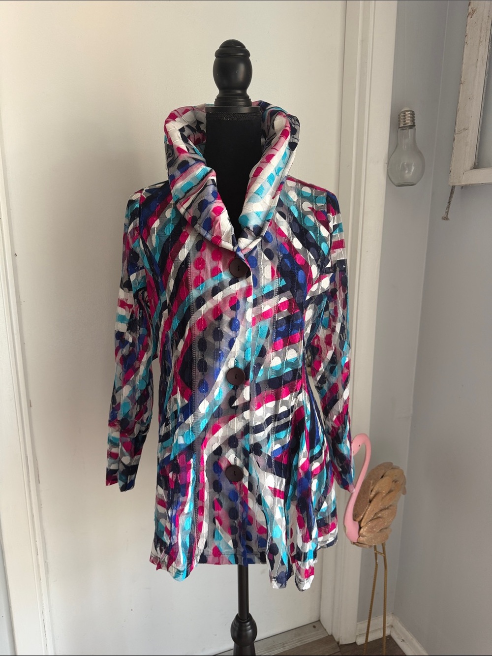 Women's Damee inc Multicolor Patterned Button-Front Coat